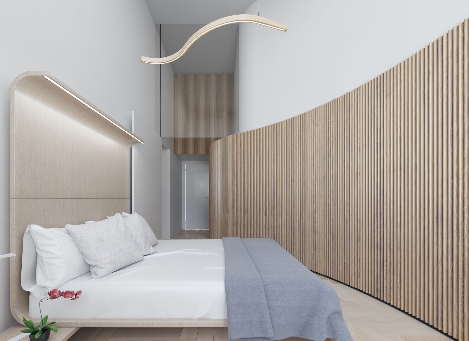 02 minimalist bedroom wooden wall
